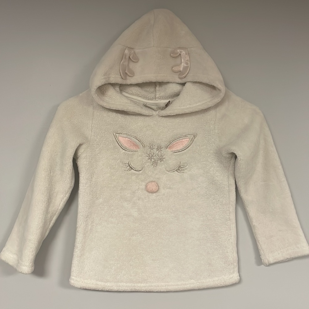Soft & Cute Cynthia Rowley Fleece Fawn Deer Hoodie, Girl's 6, off white